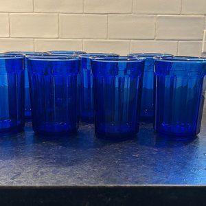 Tall Arcoroc France Cobalt Blue Tumblers "Working Glasses" Set of 8